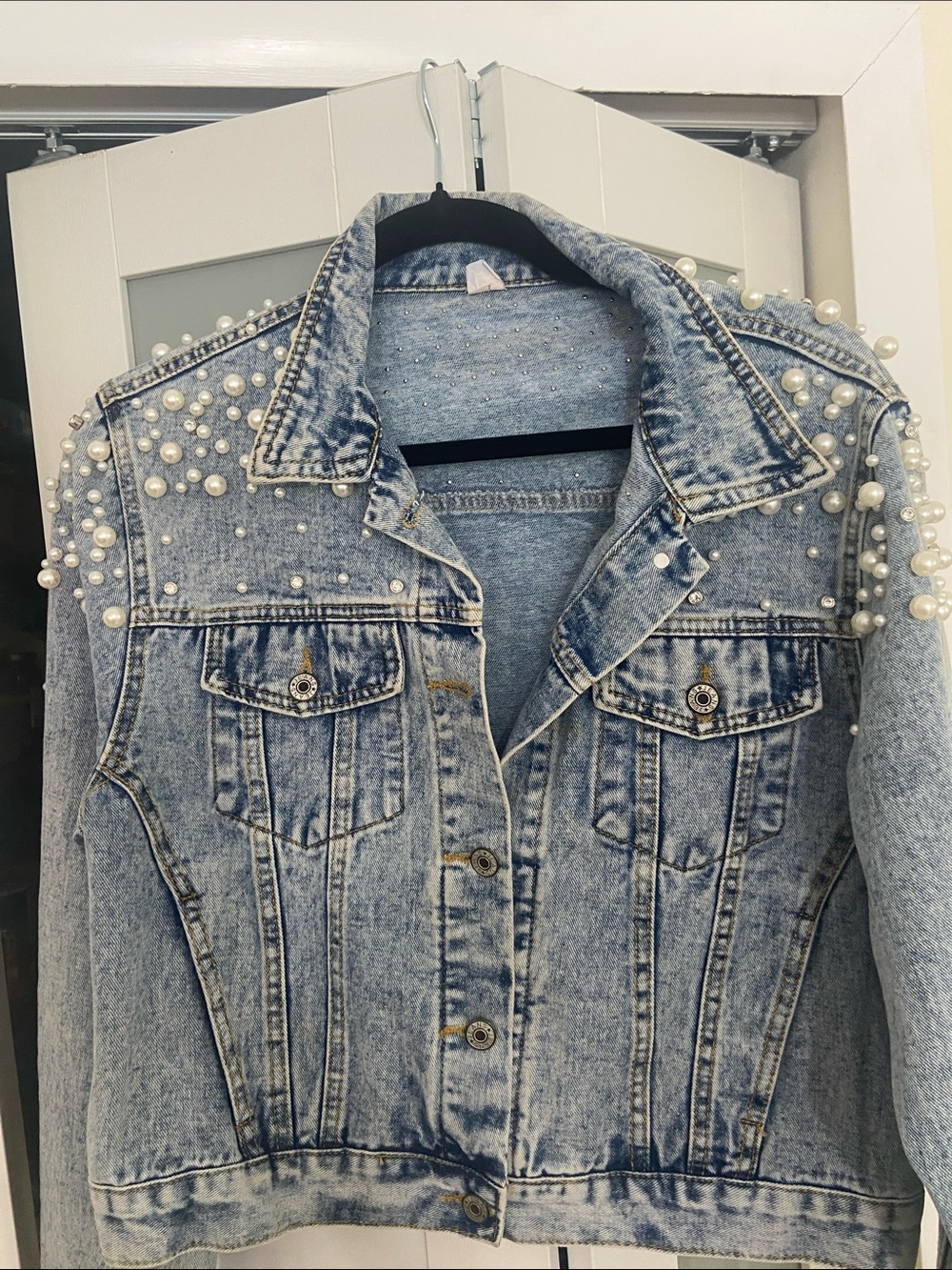 Jean Jacket Embellished with Pearls and Rhinestones size M
